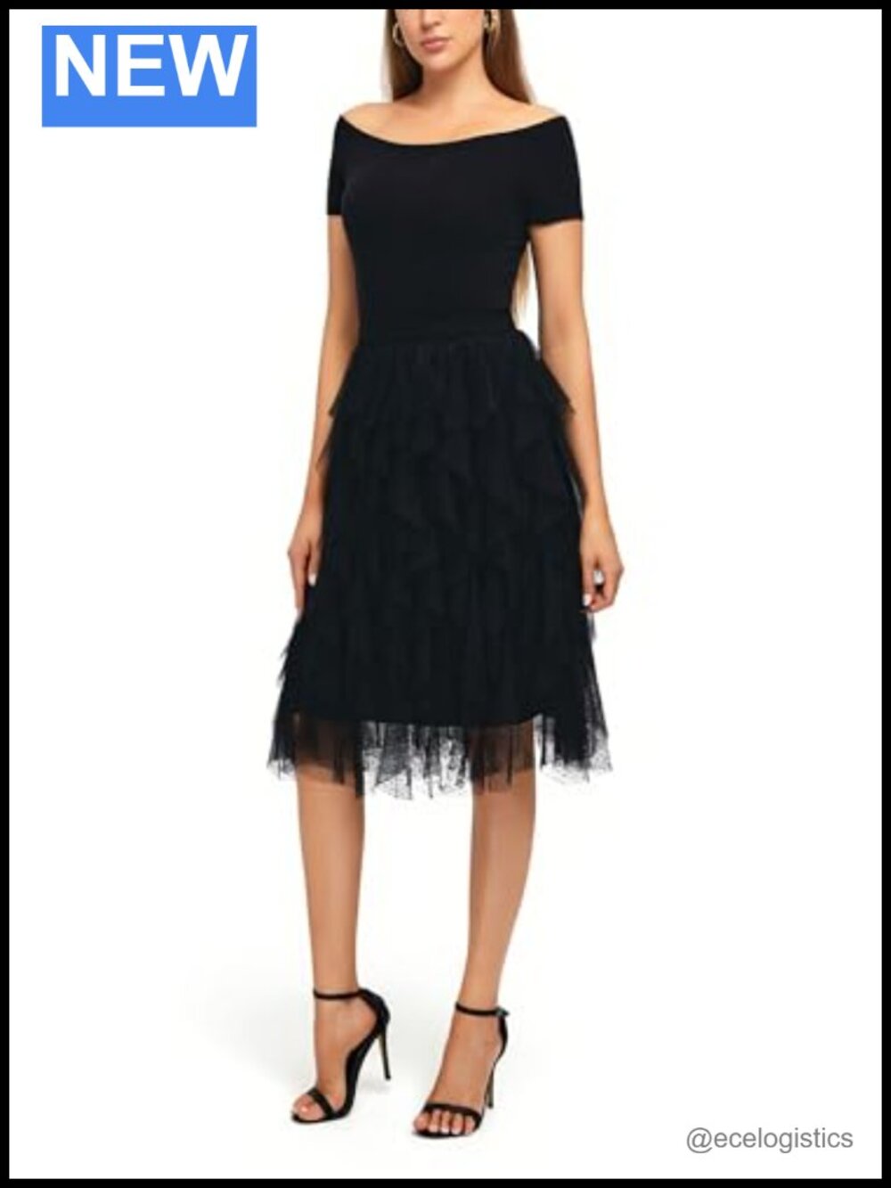 EL SIENNA Cascading Ruffle Tulle Midi Skirt